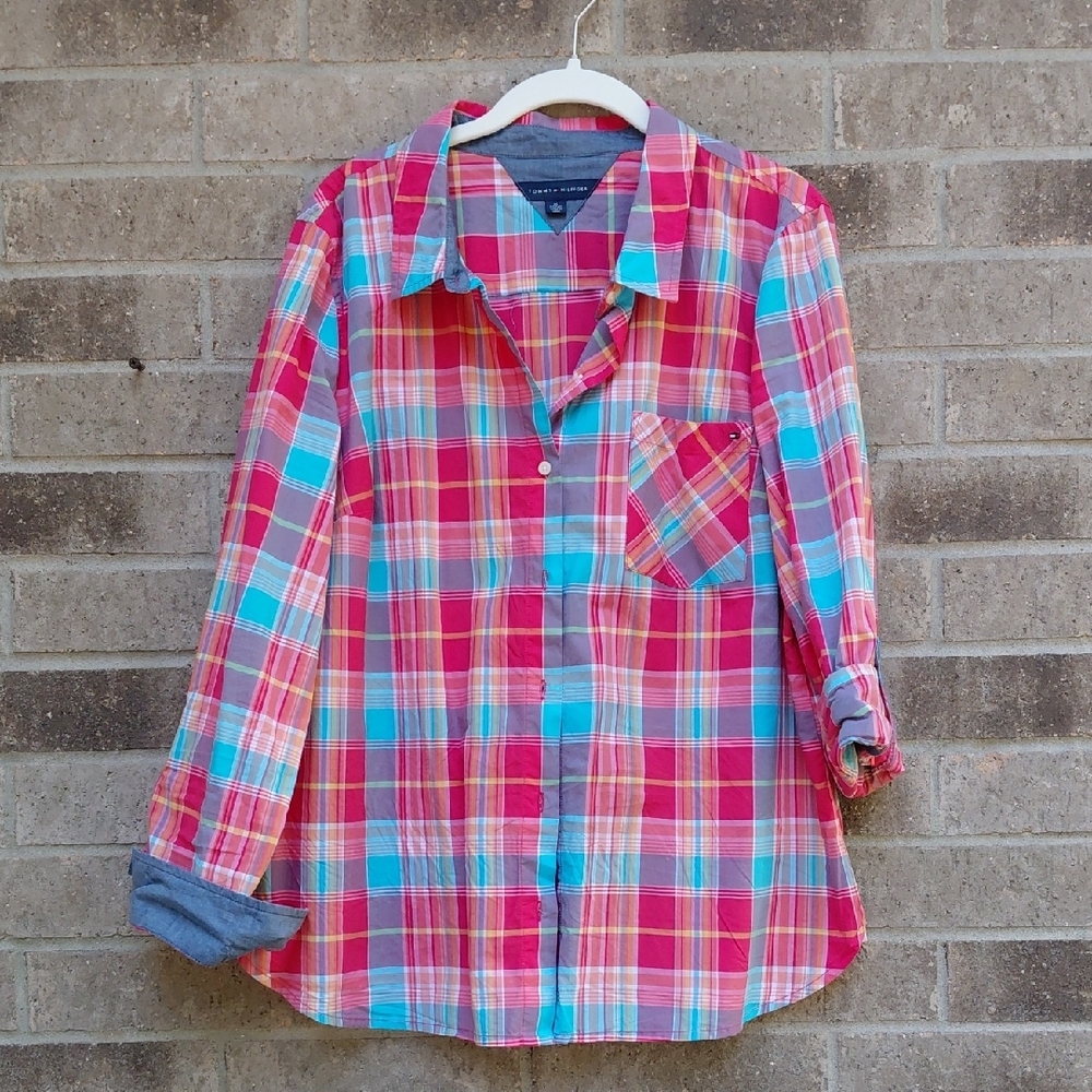Tommy Hilfiger Plaid Shirt - Pink, Blue, and Yellow